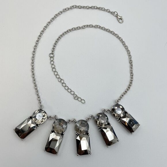 Silver Tone Black Gray Glass Rhinestone Bib Collar Necklace Fashion Statement - Picture 1 of 7